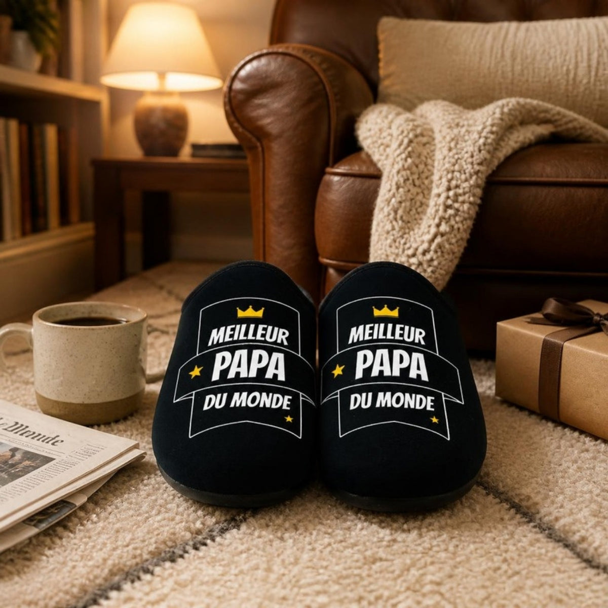 Pantoufles humoristiques papa « Meilleur papa du monde » – vue 2