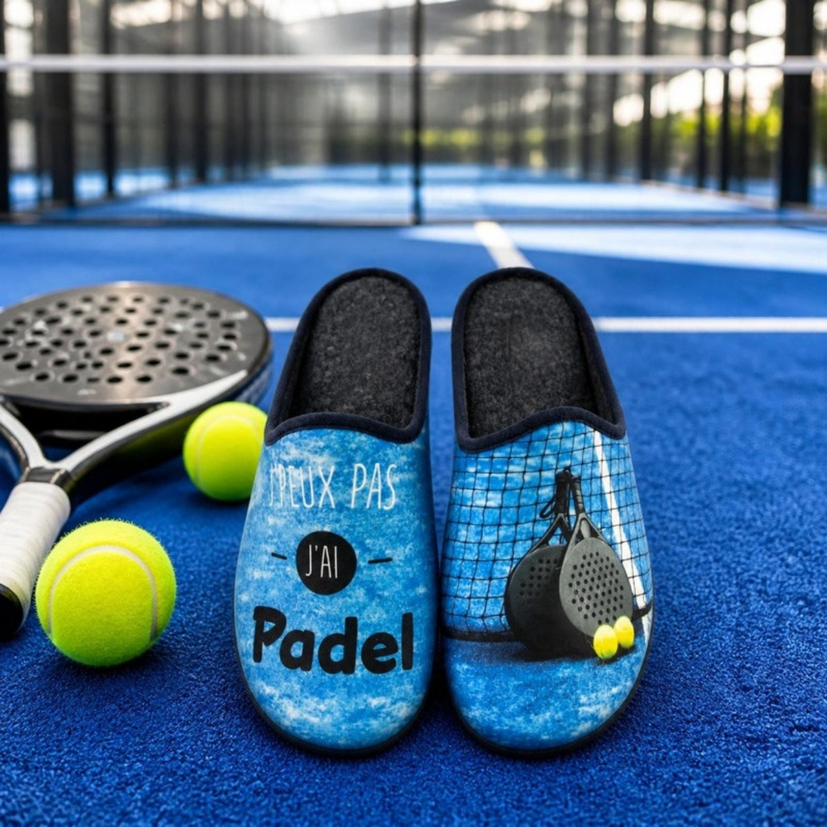 Pantoufles humoristiques padel « J'peux pas, j'ai Padel » – vue 2