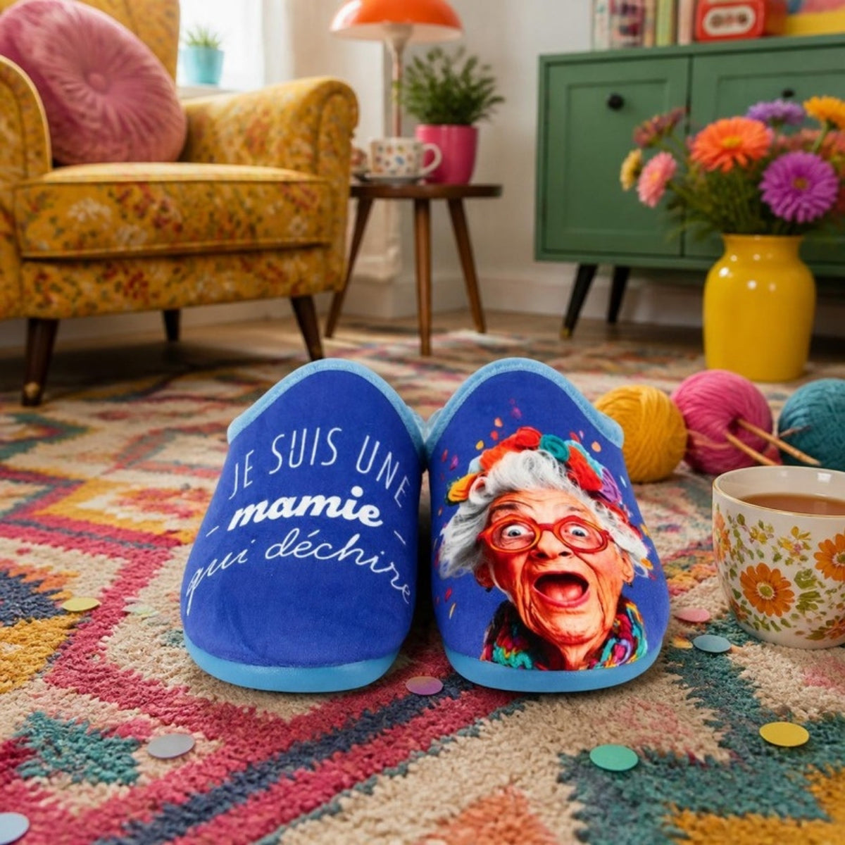 Pantoufles humoristiques mamie « Je suis une mamie qui déchire » – vue 2