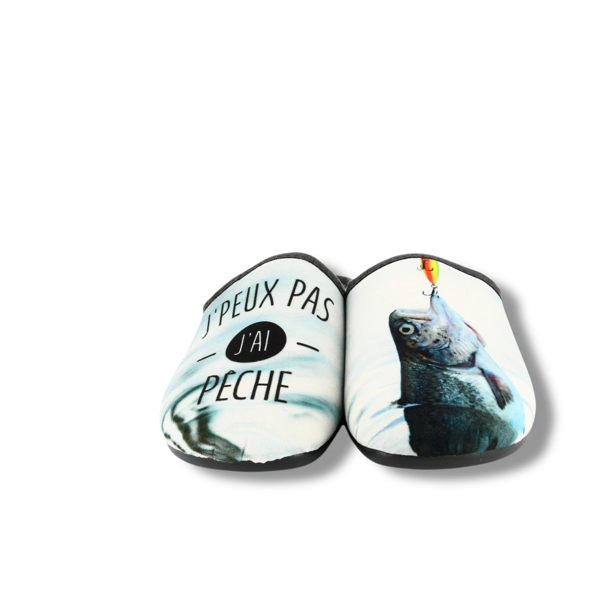 Pantoufles humoristiques « J'peux pas, j'ai pêche »