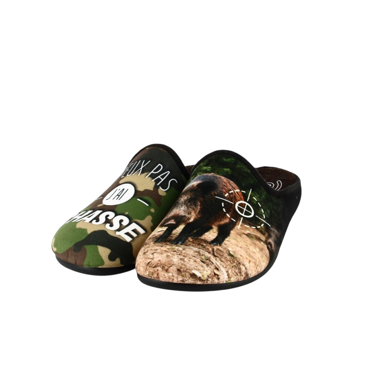 Pantoufles humoristiques "J'peux pas j'ai chasse"