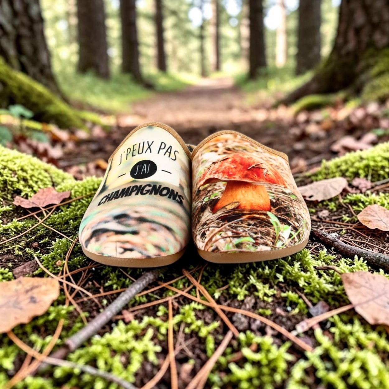 Pantoufles humoristiques « J'peux pas, j'ai champignons »