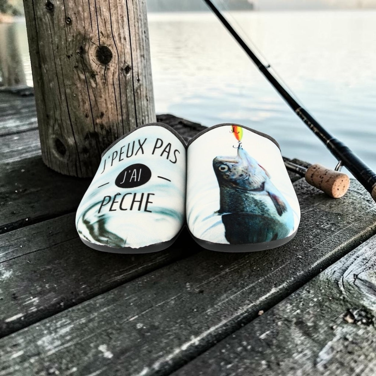 Pantoufles humoristiques « J'peux pas, j'ai pêche »